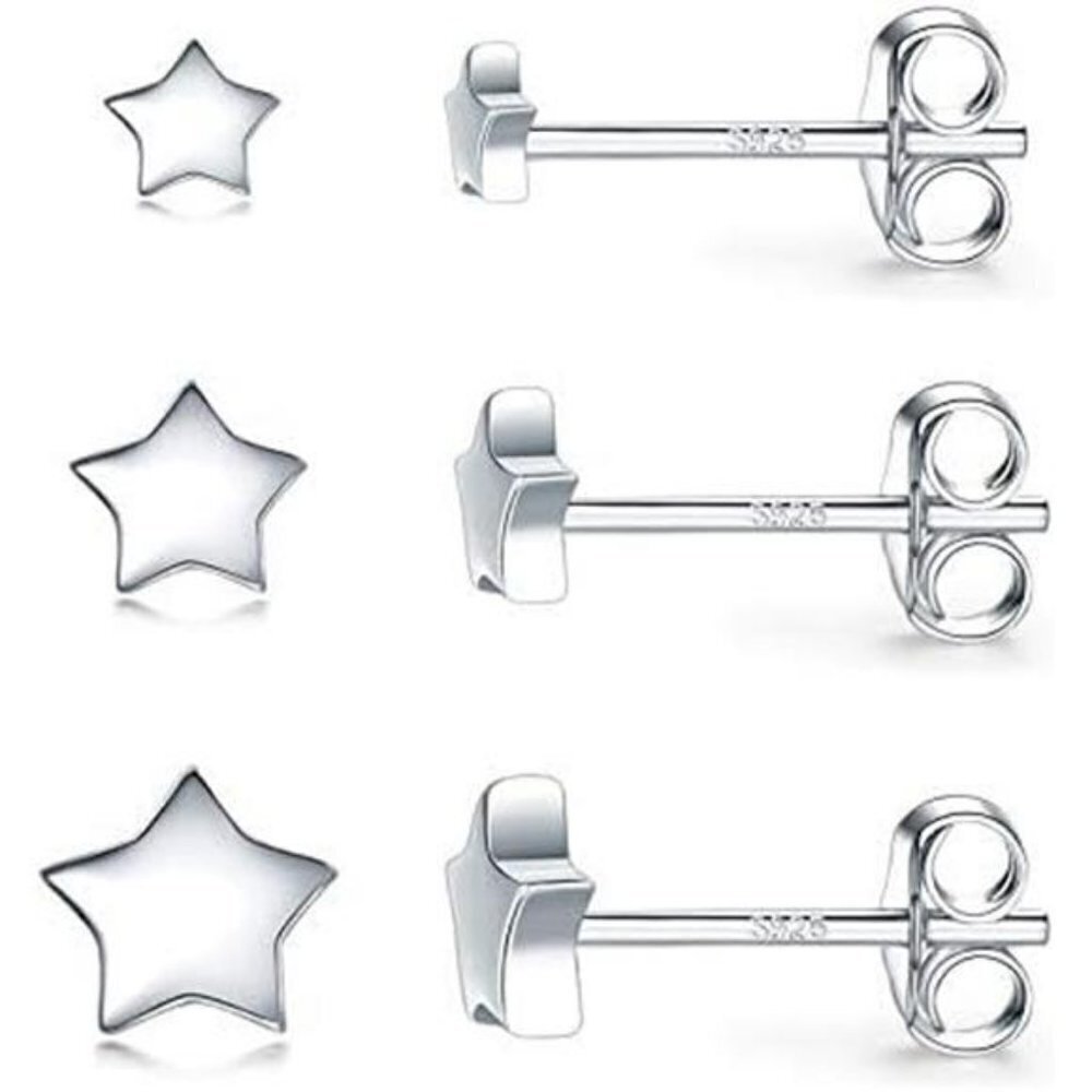 3 Pairs 925 Sterling Silver Star Stud Earrings  Set Small Hypoallergenic